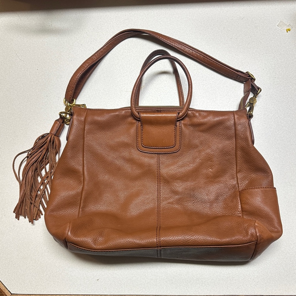 HOBO Tan Leather Shoulder Bag with Tassel